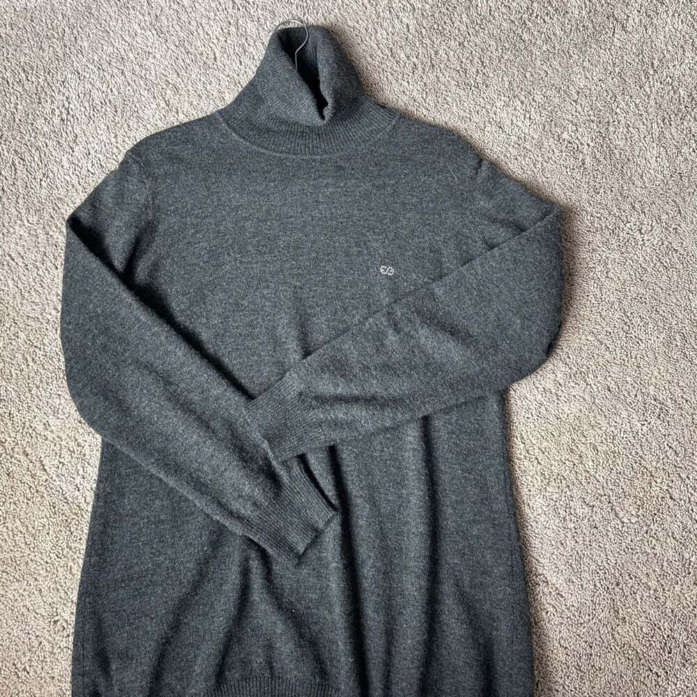 Escada Sport Gray Wool Turtleneck Sweater with Crystal Logo